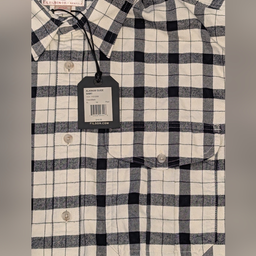 NWT - Filson Men's Alaskan Guide Flannel Shirt in Black & White Plaid XL - Picture 11 of 11
